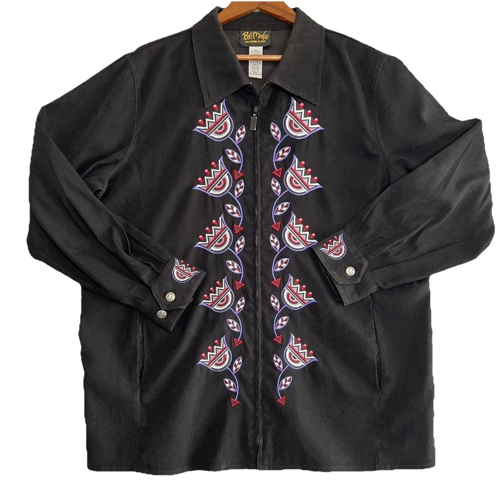 Bob Mackie Wearable Art Embroidered Jacket Womens 1X Black Rate VTG READ